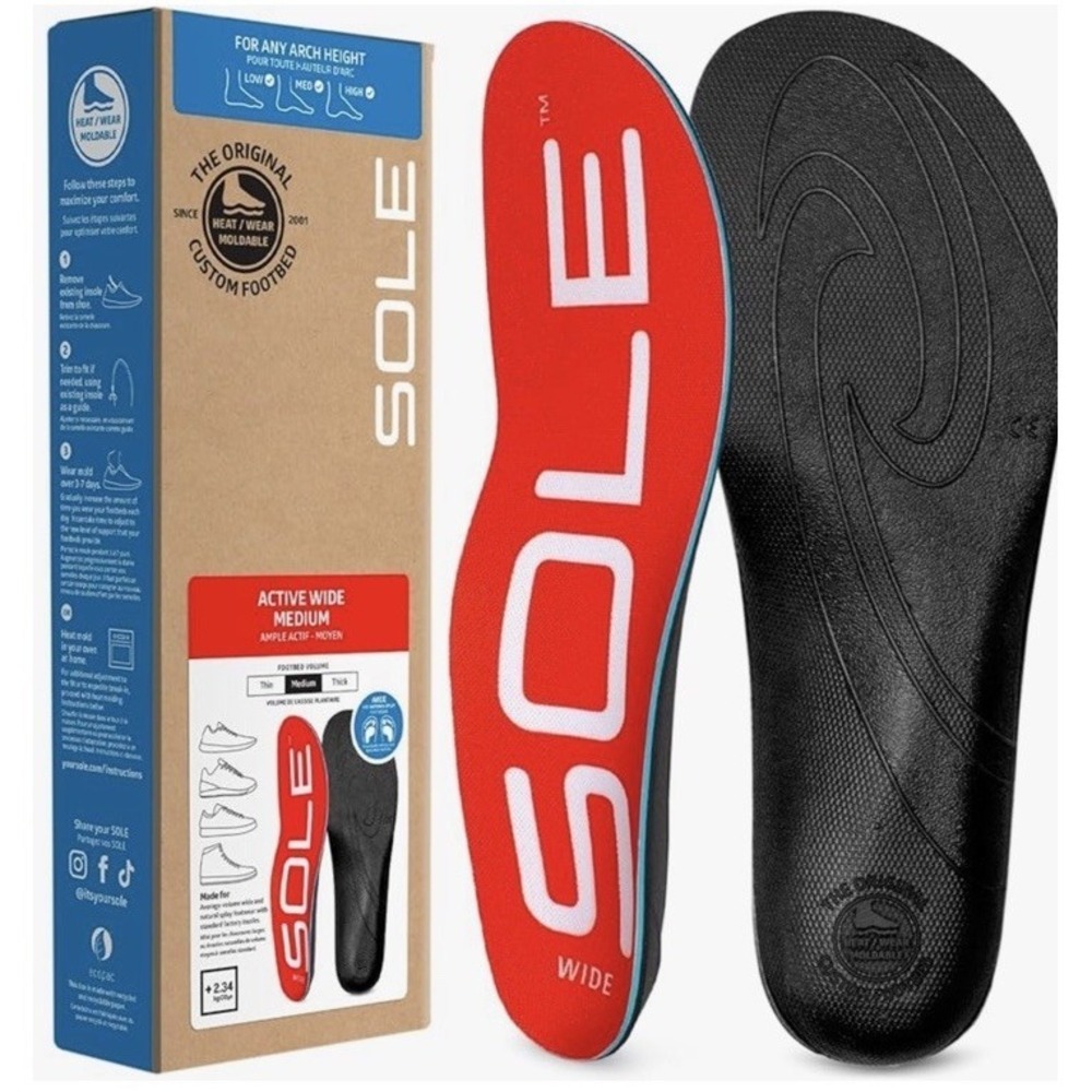 SOLE Moldable Orthotic Insoles for Plantar Fasciitis, Mens 6/Womens 8 Wide